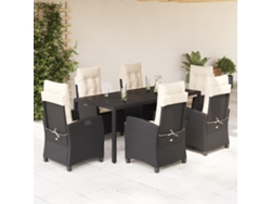 Juego de comedor de jardín de 7 piezas con cojines de mimbre negros de DKD Home Decor