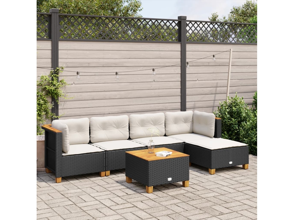 Conjunto de sofás de jardín de 6 piezas DKD Home Decor con cojines de mimbre negros