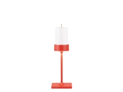Mini lámpara de mesa LED inalámbrica Perpetua, diseño compacto en aluminio rojo, sistema de batería magnética reemplazable, clasificación IP54.