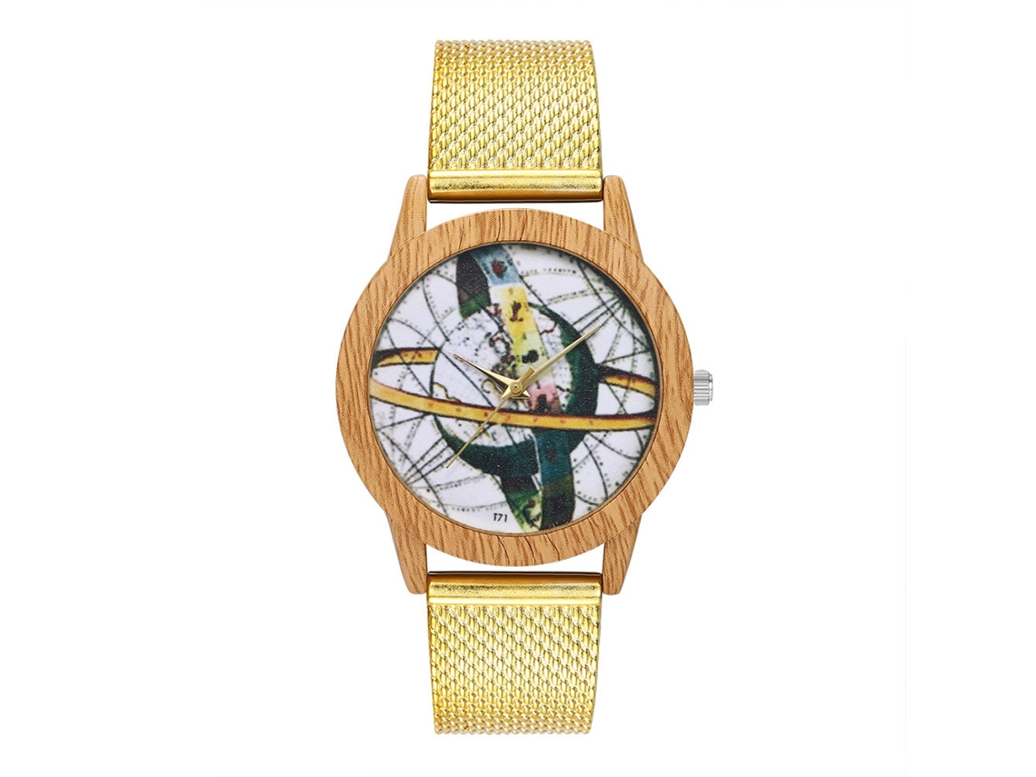 Reloj De Cuarzo Casual Unisex Con Correa De Silicona Dorada