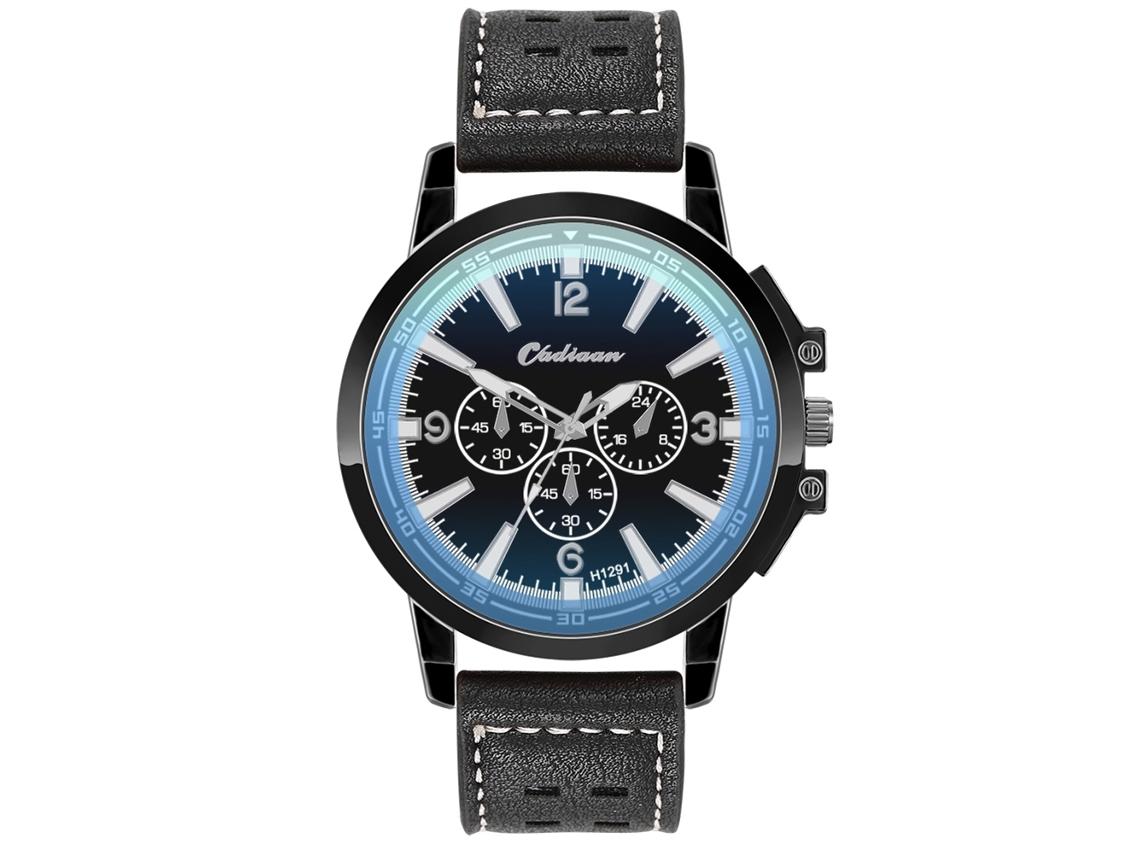 Reloj De Pulsera Unisex De Piel Sintética Para Negocios O Estilo Casual, Con Esfera De Tres Subesferas, Color Negro Hematita.