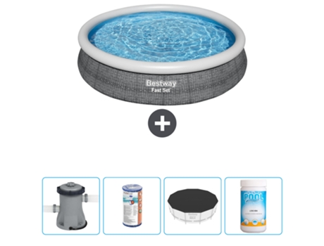 Piscina hinchable redonda Fast Set BESTWAY - Estampado ratán - 366 x 76 cm - Bomba incluida Filtrar - Cubrir - Cloro