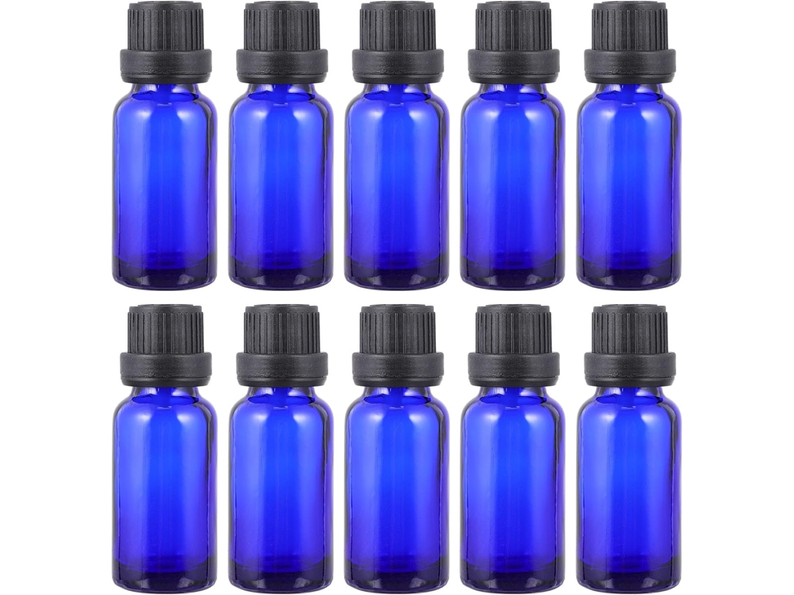 Nuobesty Juego De 15 Frascos De Vidrio Azul De 20 Ml Para Aceites Esenciales Con Tapas Grandes Y