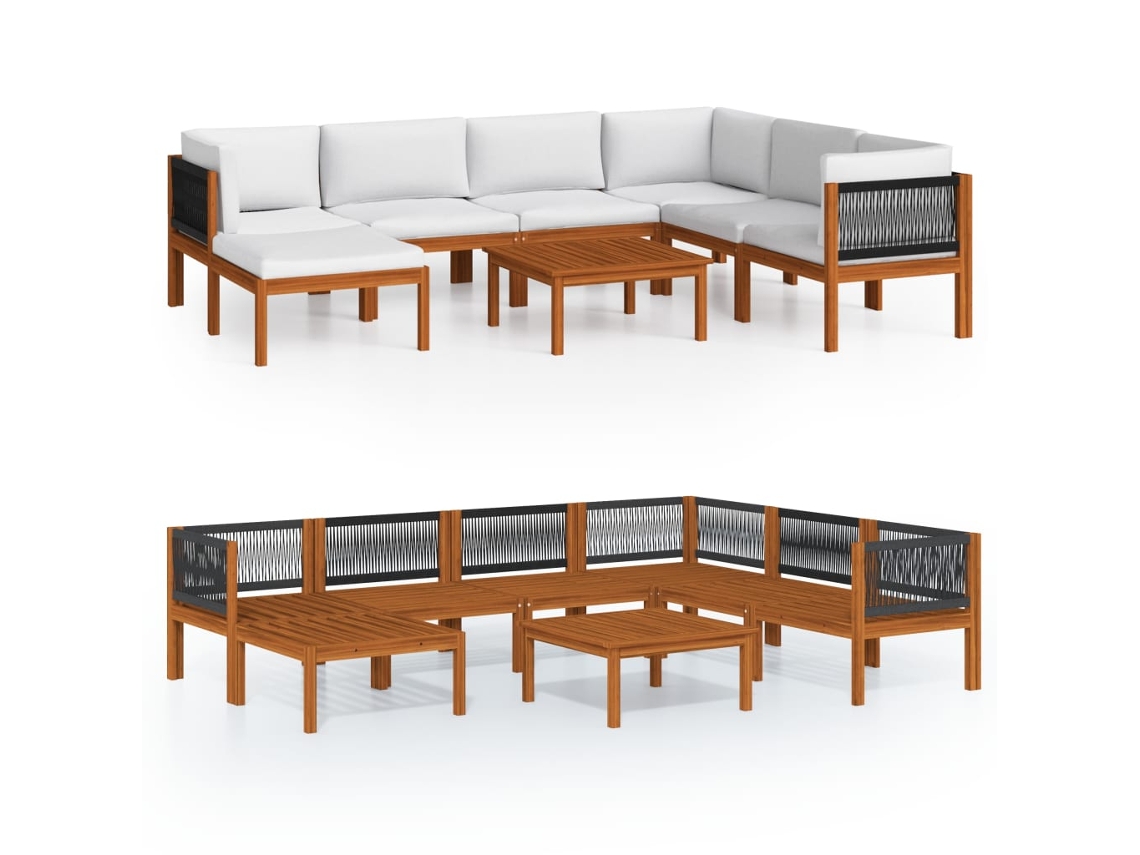 Maison Exclusive - Conjunto De Lounge De Jardim Com 8 Peças E Almofadas Em Madeira De Acácia Creme E Corda