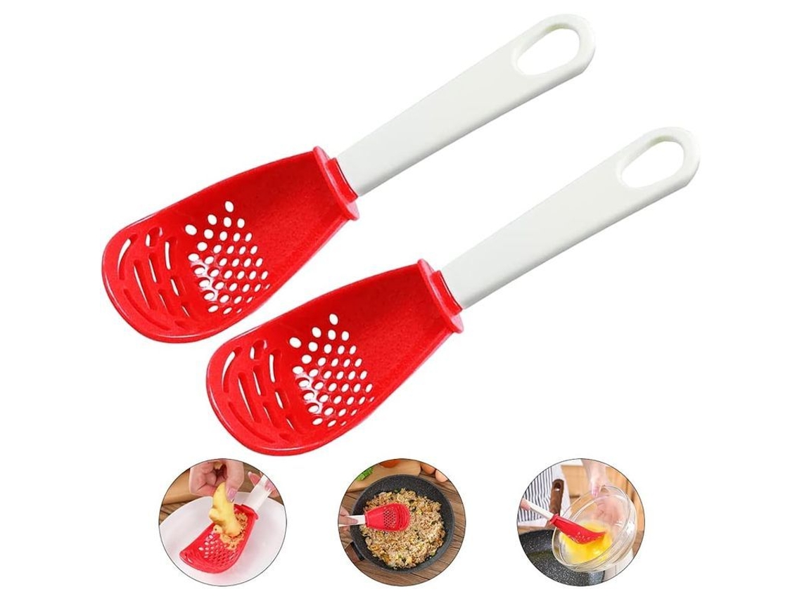 Rebe - Cuchara de cocina multifuncional, colador, tamiz, rallador y máquina para hacer puré, resistente al calor, no tóxico, rojo.