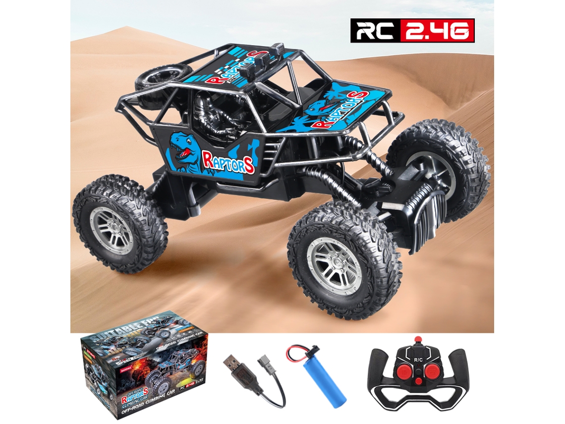 Coche todoterreno teledirigido de escalada con dinosaurio y luces, 2,4 g, color azul oscuro, ideal como regalo para niños.