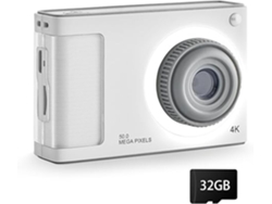 Cámara digital portátil FHD 1080p con tarjeta de 32 GB, 48 MP, zoom 8x, antivibración, color plateado
