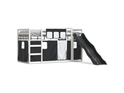 Litera con tobogán y cortinas 90x190 cm Dkd blanco y negro Home Decor