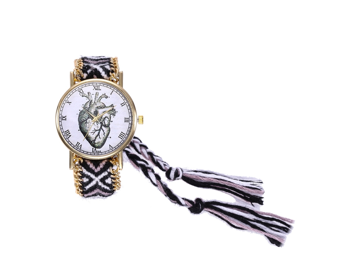 Reloj De Mujer Sencillo Con Correa De Lana Tejida, Números Romanos Y Movimiento De Cuarzo Negro.