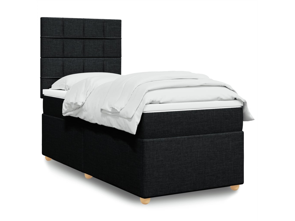 Cama Box Spring Con Colchón Tela Negro 90x190 Cm