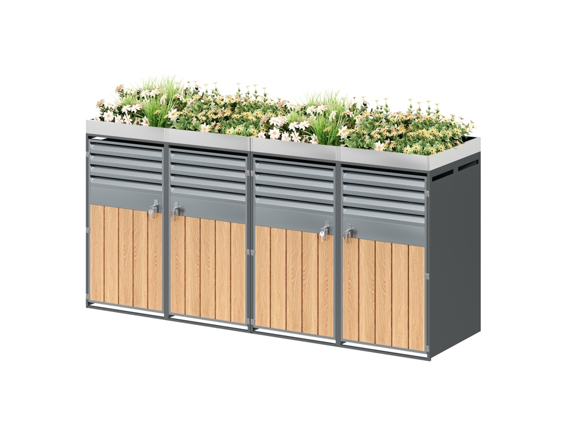 Cubo De Basura Con Rejillas De Ventilación, Cerradura, 4 Puertas Y Zona Para Plantas.
