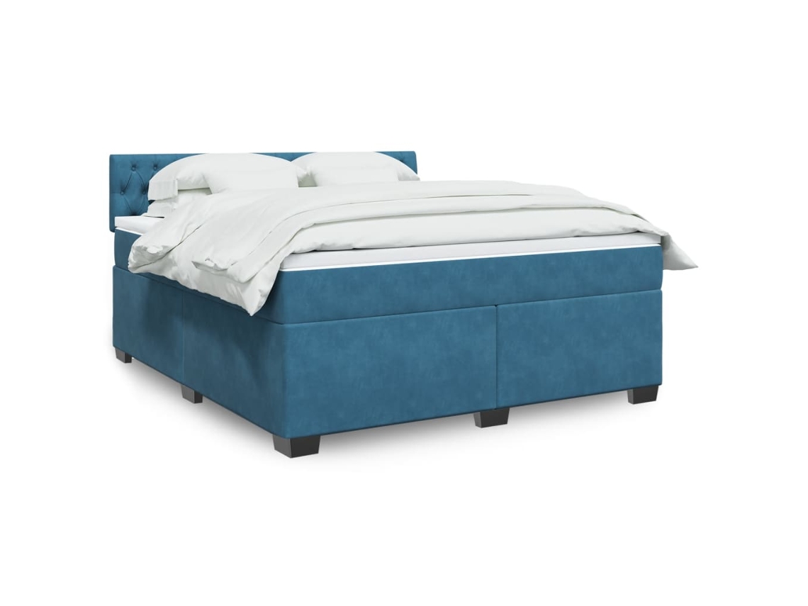 Cama Box Spring Con Colchón Terciopelo Azul 180x200 Cm