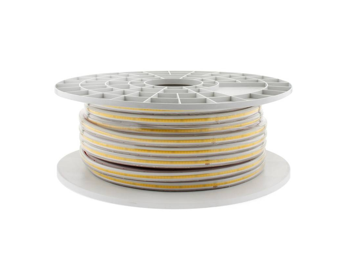 Tira Led LEDBOX 220V COB, 288Led/m, carrete 50 metros con conectores rápidos, 50cm corte, Ambar