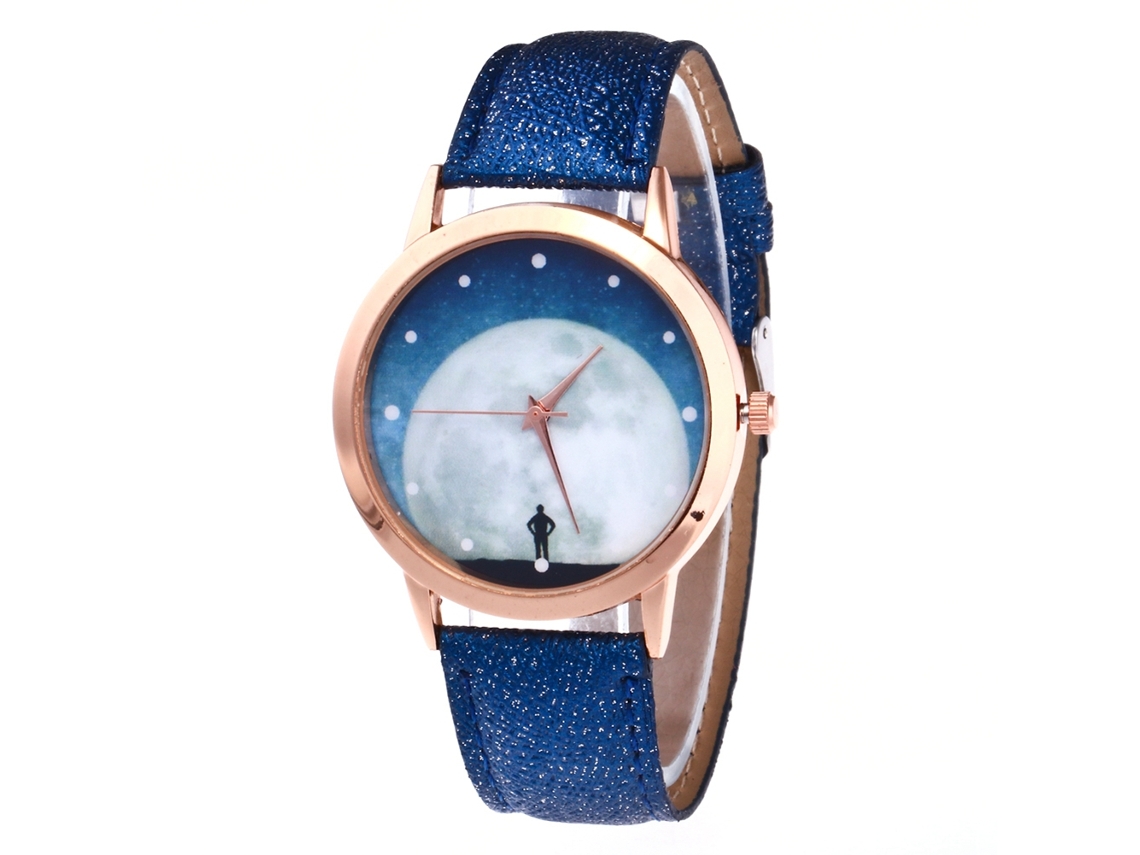 Reloj De Pulsera Unisex De Cuarzo Con Correa De Piel Sintética Y Estampado De Cielo Estrellado Azul Oscuro.