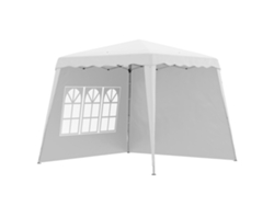 Cenador plegable de 2,89 x 2,89 m con 2 paredes laterales, protección UV50, color blanco.