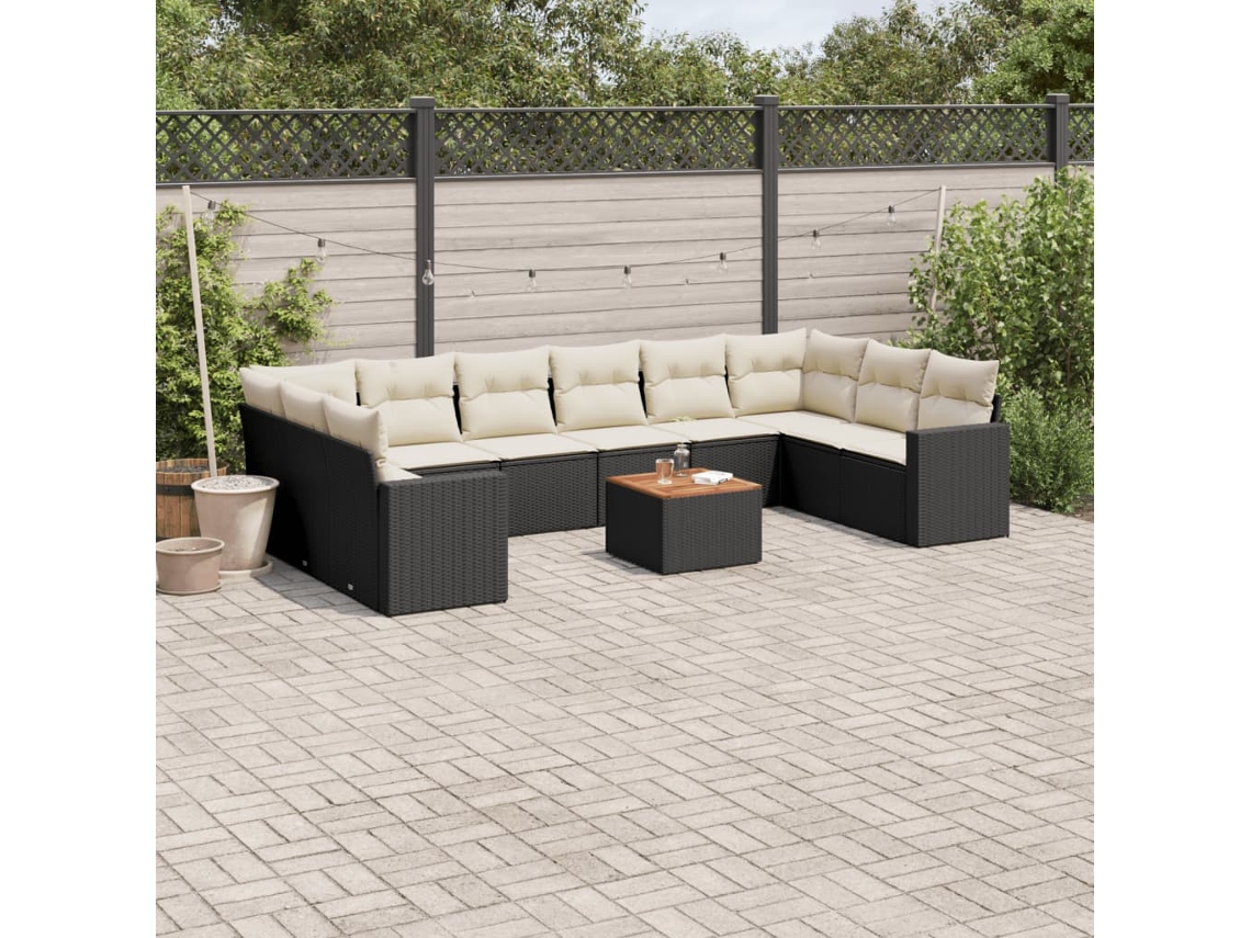 Conjunto de sofá de jardín de 11 piezas con cojines de mimbre sintético negro de DKD Home Decor