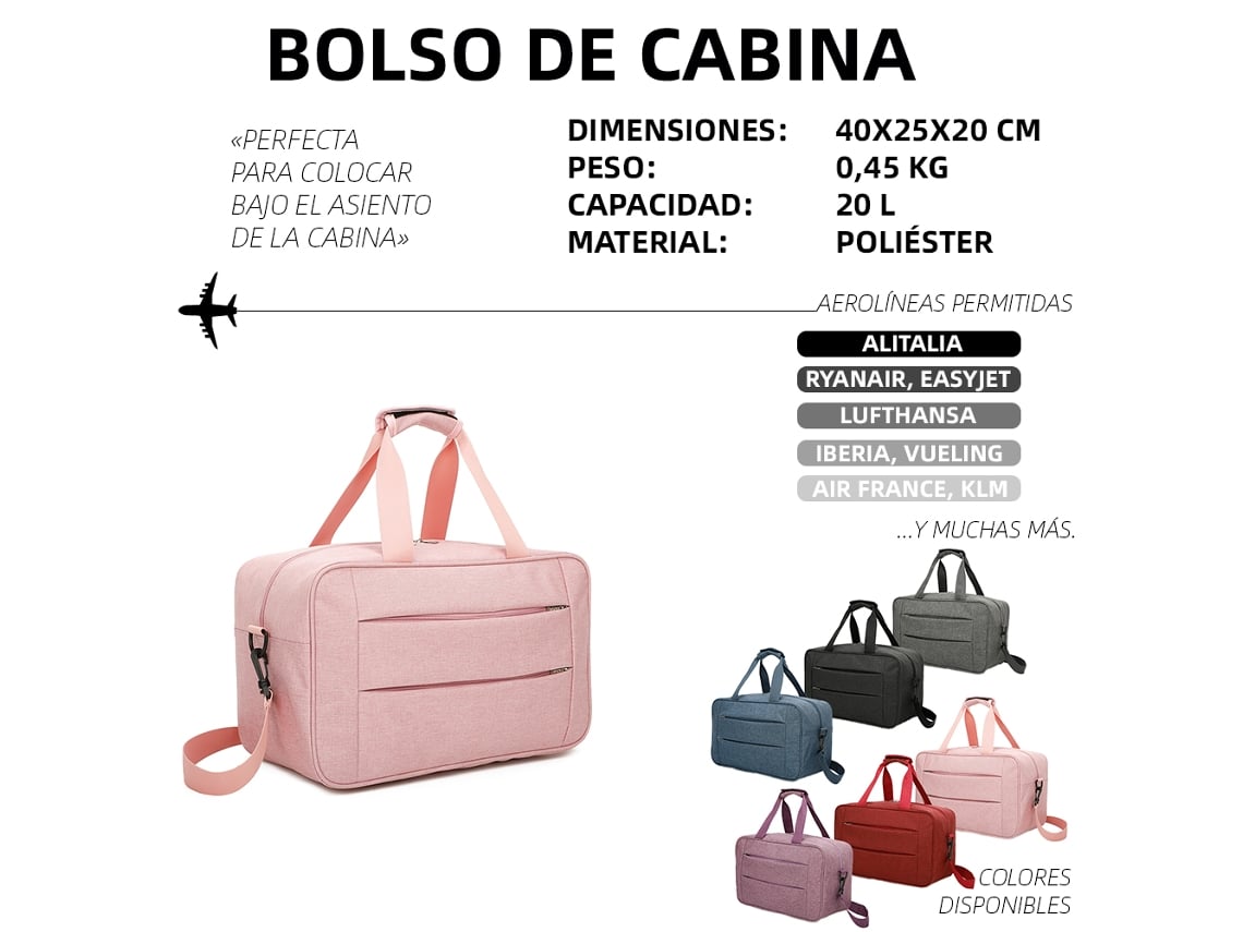 Maleta de Cabina RAYKONG Convertible En Mochila Ryanair Rosa (40 x 20 x 25  cm - 20L)