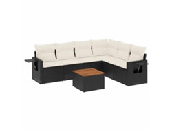 Maison Exclusive - Set De Comedor De Jardín 7 Pzas Y Cojines Ratán Sintético Negro