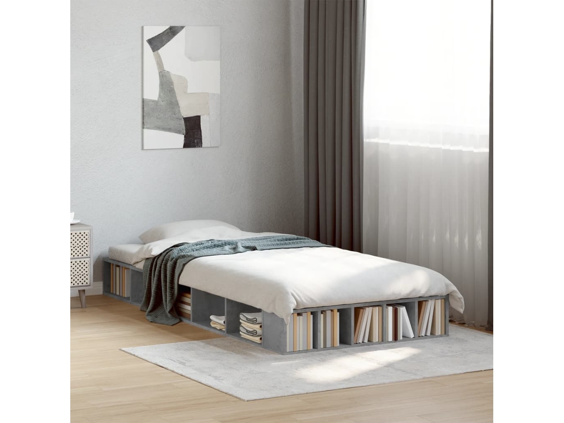 Estructura De Cama Madera De Ingeniería Gris Hormigón 90x200cm