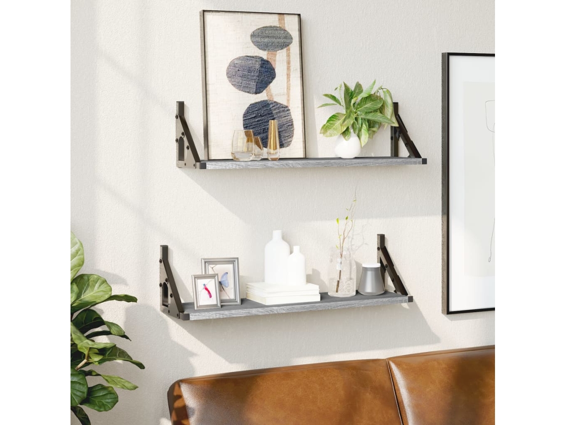 Estantes De Pared | Estante Flotante | Estantería Pared 2 Uds Gris Sonoma 60x15x15,5 Cm