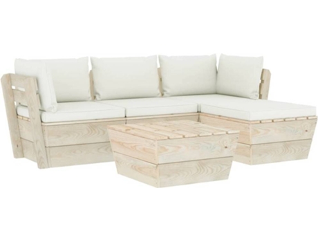 Conjunto 5 Muebles de jardín de palets VIDAXL y cojines madera de abeto