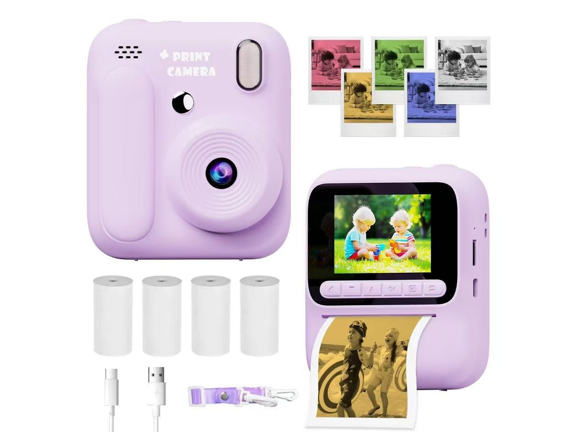 Cámara instantánea Eifson con pantalla IPS de 2,4 pulgadas y compatible con impresión monocromática (violeta)