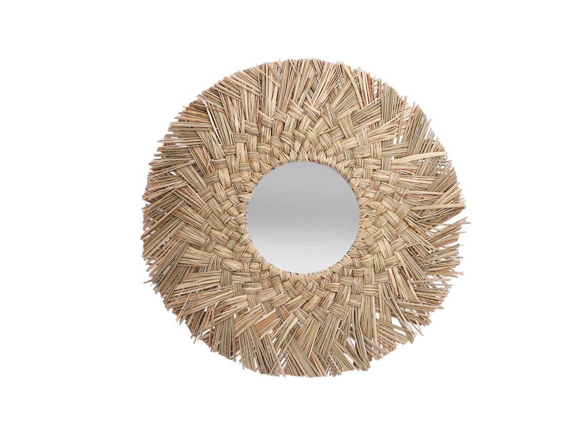 Espejo de pared Baok-especho, hecho a mano con paja tejida, estilo nórdico retro, redondo, para decoración del hogar.