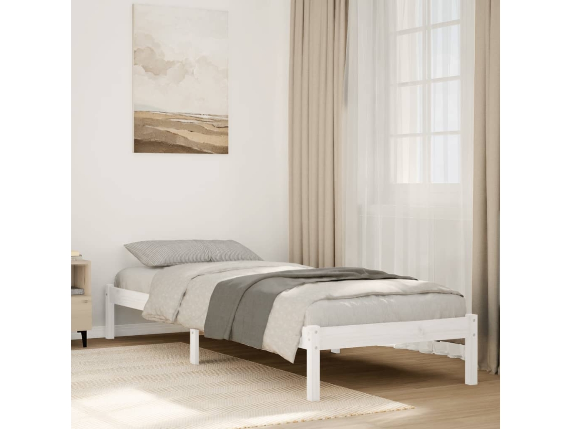 Cama Extralarga Sin Colchón Madera Maciza Pino Blanca 80x210 Cm