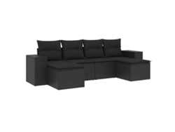 Conjunto de sofá de jardín de 6 piezas con cojines de mimbre, negro, EXCLUSIVO DE LA CASA (6 piezas)