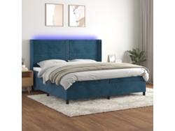 Cama Box Spring Colchón Y Led Terciopelo Azul Oscuro 200x200 Cm