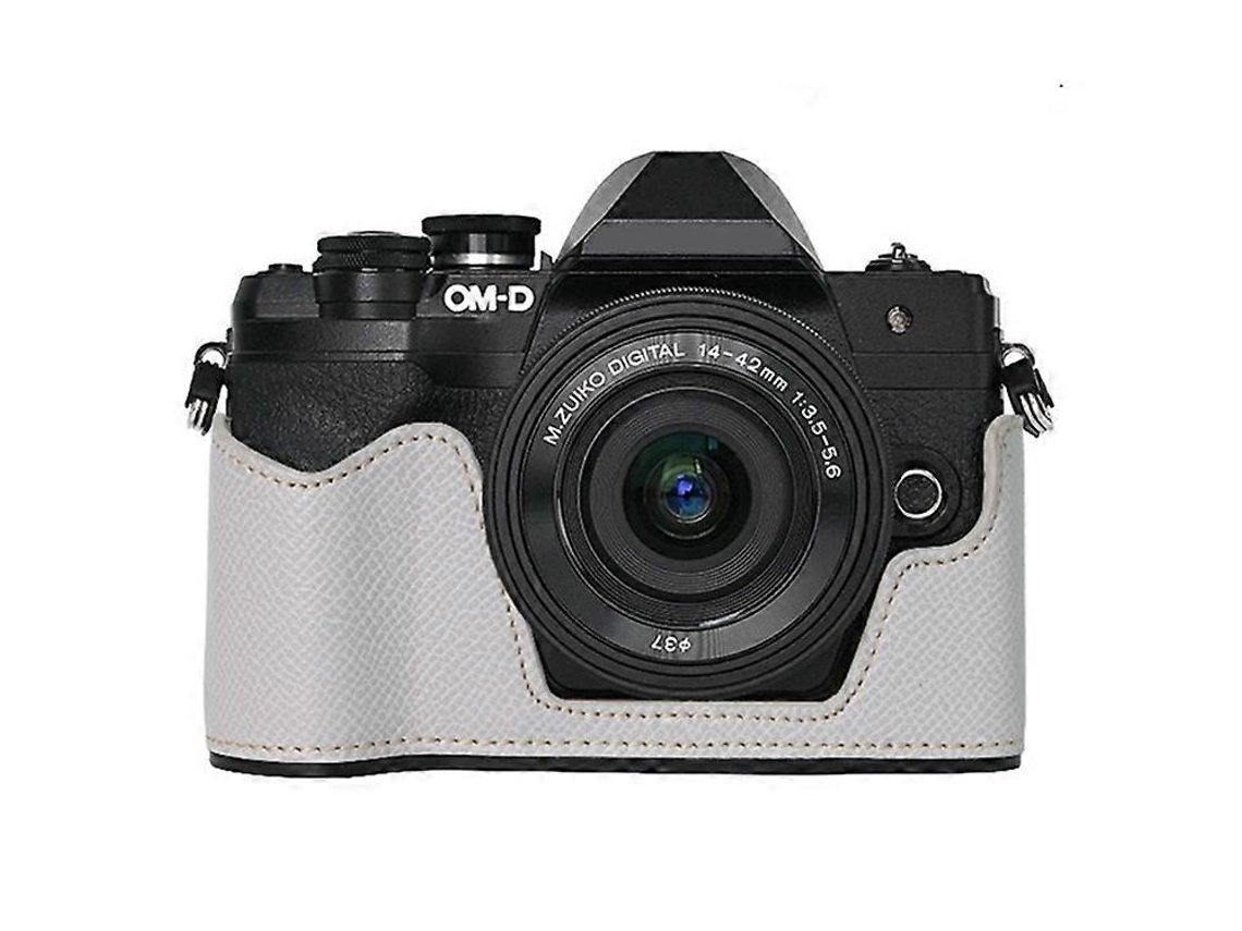 Estuche para cámara Olympus OM DE M10 Mark IV con ranura para batería y textura de palma, cuero sintético, cubierta inferior con funda protectora de medio cuerpo