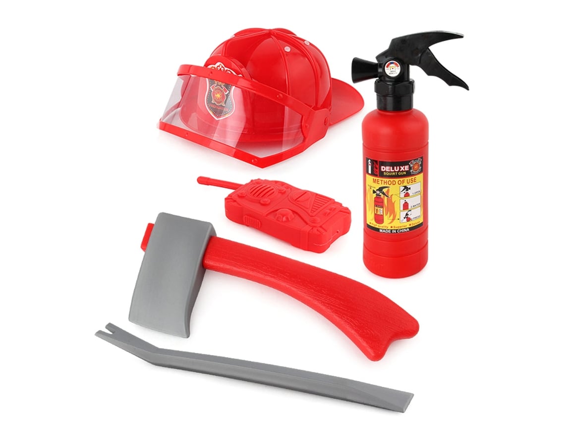 Ats-5pcs Kit De Disfraces De Bombero Para Niños Con Casco, Extintor, Radio, Hacha Y Llave Inglesa, Regalo Para Niños Y Niñas