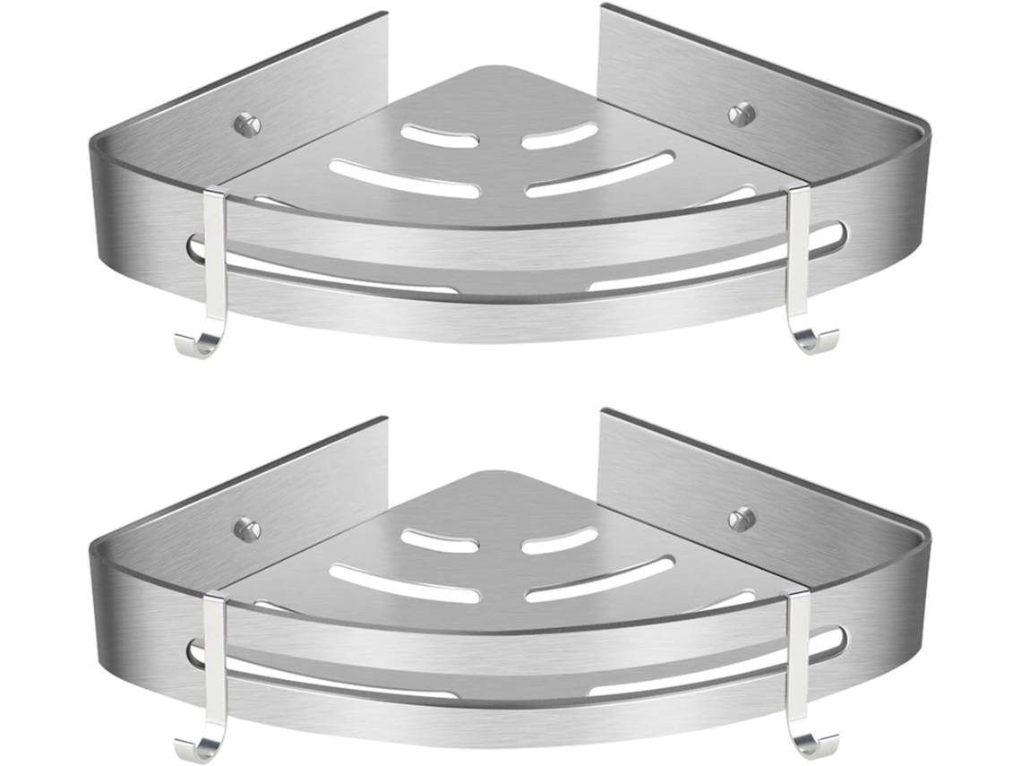 Juego de 2 estantes de esquina para ducha en aluminio (sin agujeros)