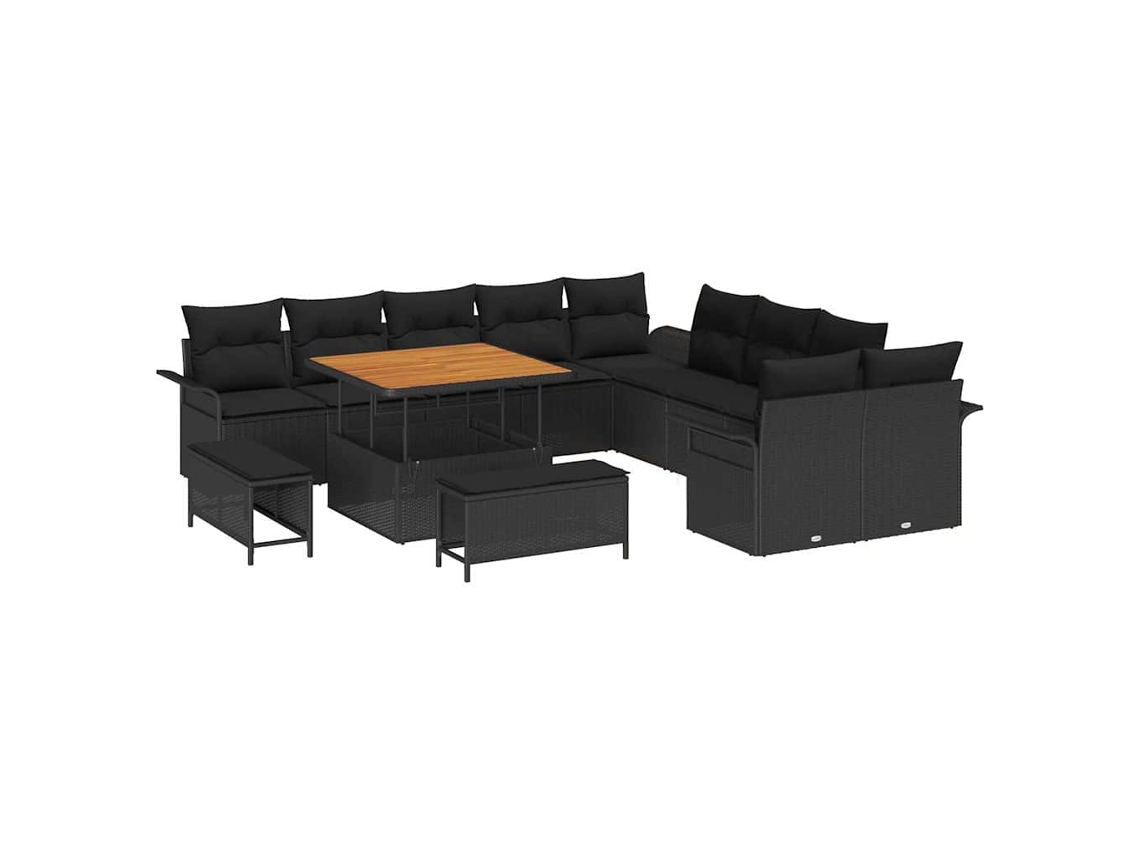 Maison Exclusive - Conjunto De Sofá De Jardín Con Cojín Con Almohada 13 Pcs Negro