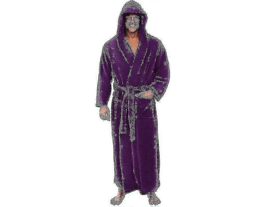 Traje De Baño De Franela Gruesa Y Cálida Para Hombre Con Capucha - Kimono Largo Informal Otoño/primavera Xl Morado