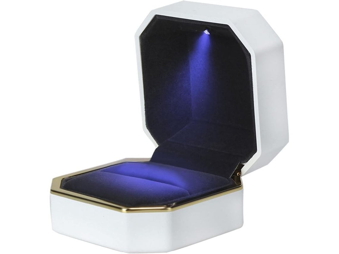 Caja De Lujo Para Anillos Con Luz Led, Estuche De Joyería De Terciopelo Blanco Para Guardar Joyas.