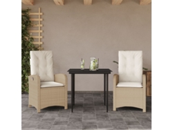 Juego de comedor de jardín de 3 piezas con cojines, mimbre sintético beige, Dkd Home Decor