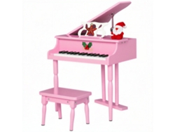 Piano De Cola Infantil Madera 30 Teclas Taburete Atril Rosa Mdf