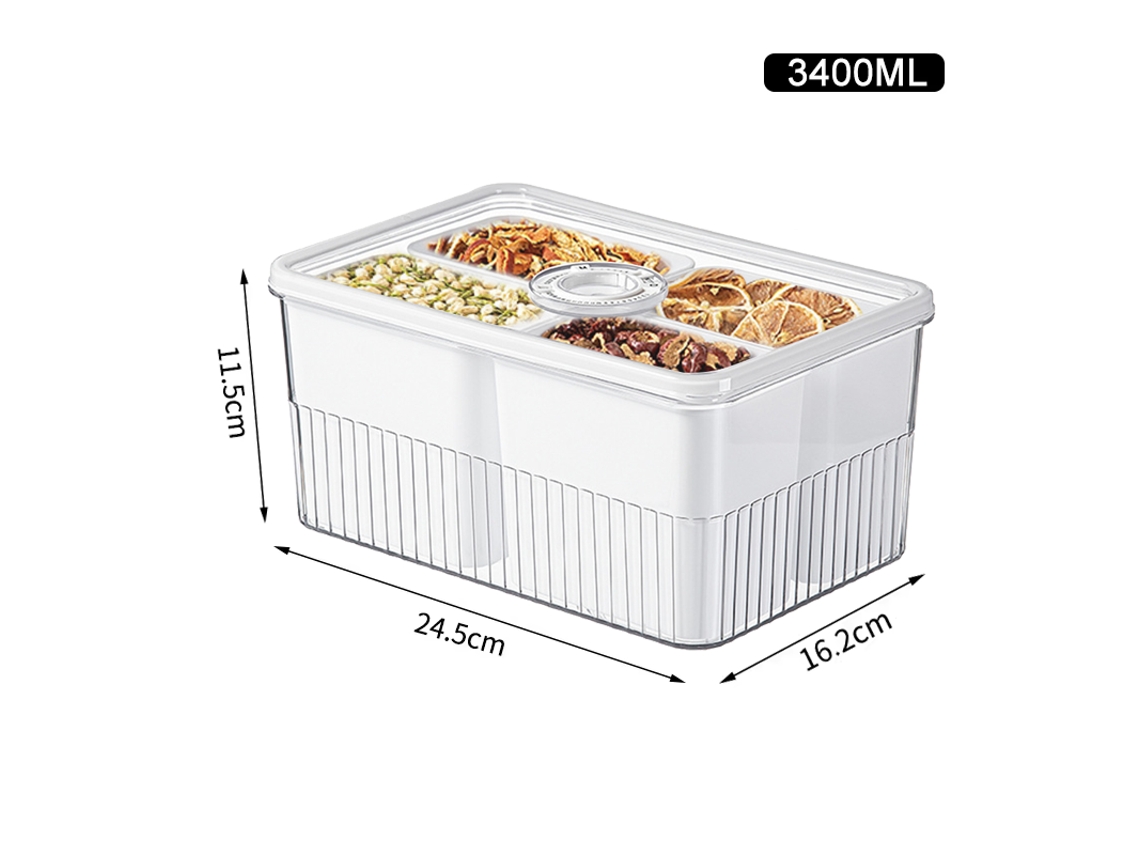 Refrigerador transparente MDUG con cuatro compartimentos, recipiente para alimentos y cesta para frutas y verduras (3400 ml)
