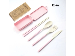 (rosa) Juego De Cubiertos Portátil De Cuatro Piezas, Fabricado En Plástico Pp Ecológico, Desmontable.