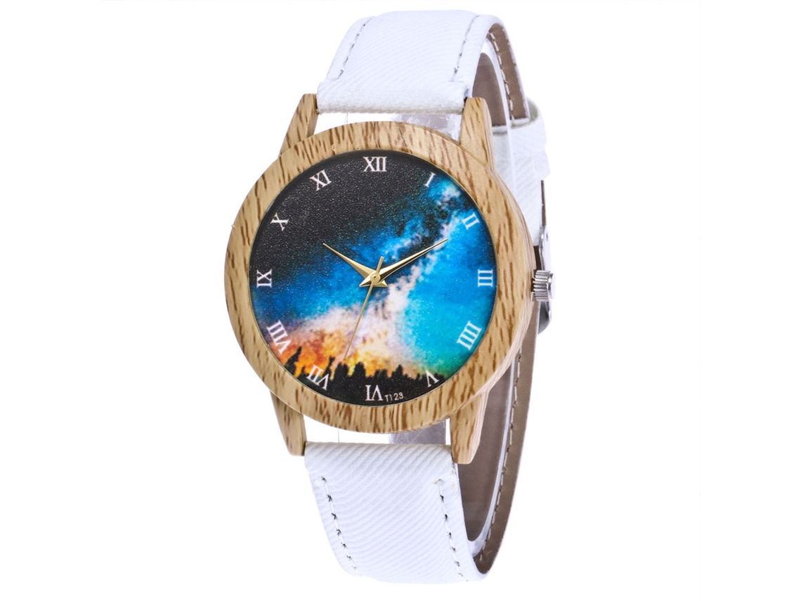 Reloj De Pulsera Unisex Zhoulianfa, Diseño De Cielo Nocturno, Cuarzo De Moda, Blanco.