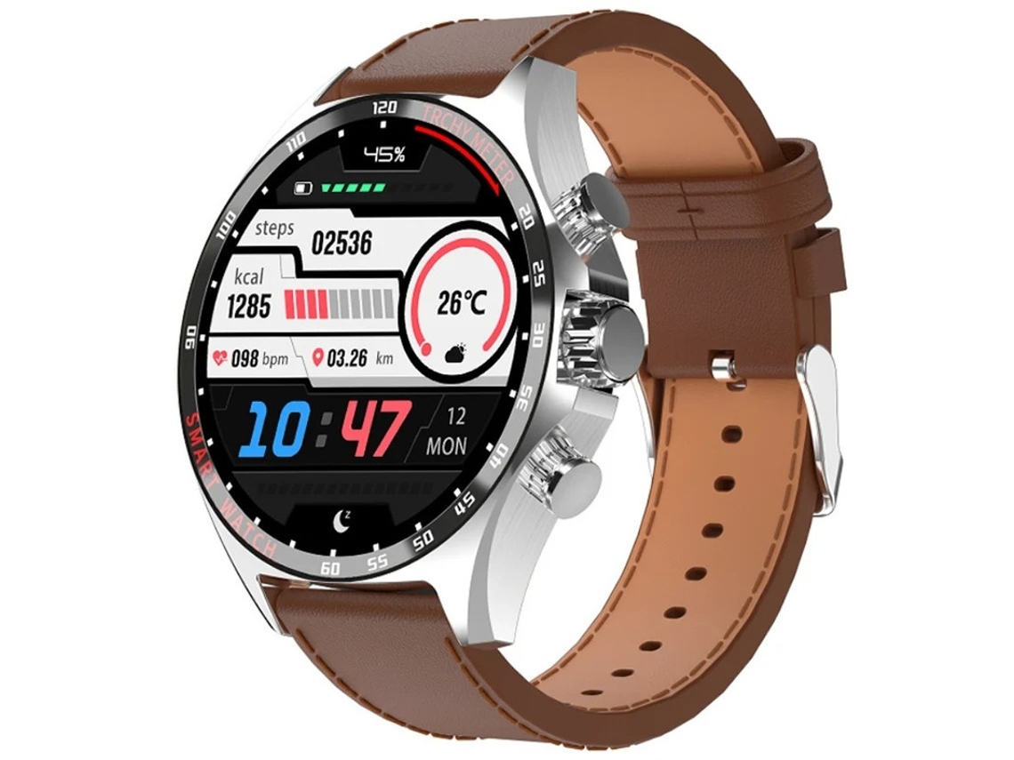 Reloj inteligente con llamadas Bluetooth, monitorización de salud, función SOS y reproducción de música, color marrón Yizhood