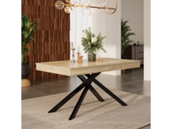 Mesa de comedor extensible de 140-180 cm, de roble con patas metálicas.
