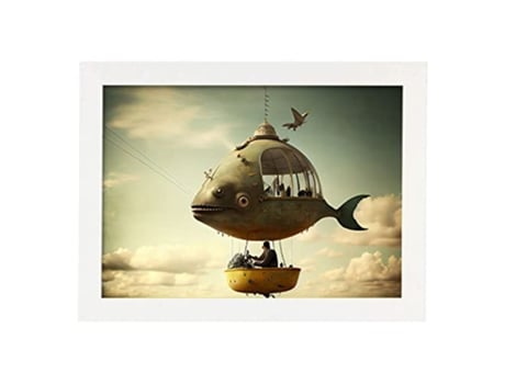 NACNIC Poster Pez Globo Aerostático En Estilo Surrealismo Cinematográfico Ilustraciones Y Grabados De Historieta A3 Marcos Blancos