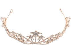 Tiare De Mariée Élégante En Alliage Zinc Cristal Y Strass Or, Accessoire Sûr Pour Robe Mariée,