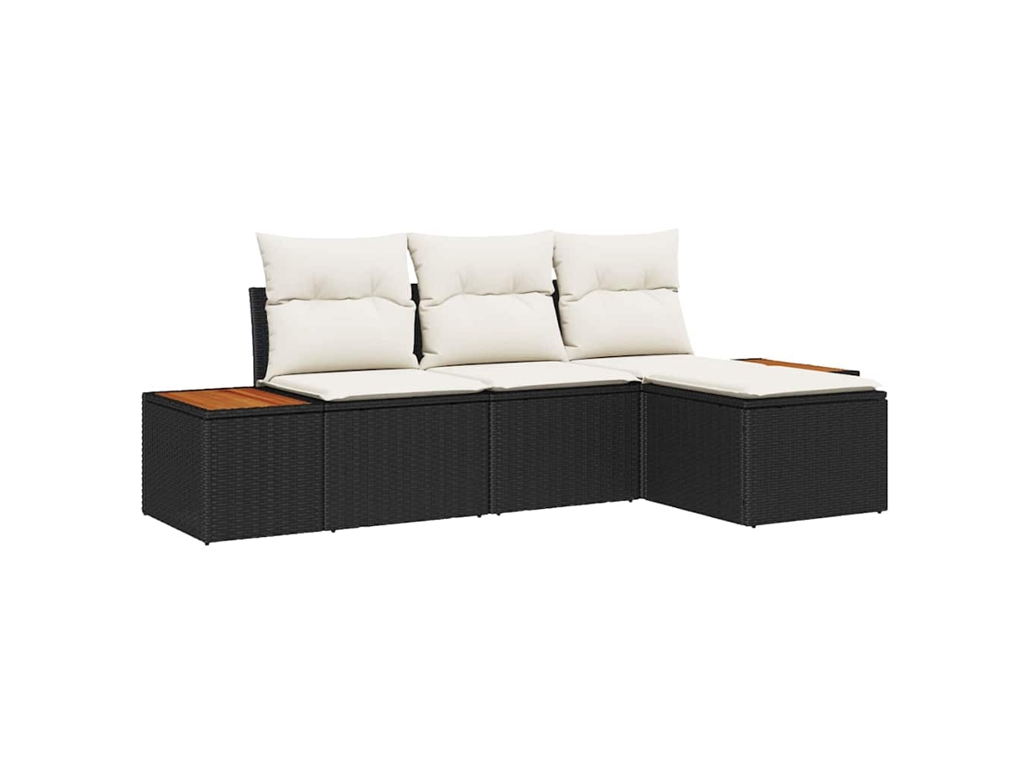 Maison Exclusive - Conjunto de sofás de jardín con cojines, 4 piezas, mimbre negro