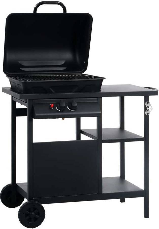 Barbacoa Gas Vidaxl negro acero 92x53x96 cm de con mesita 3