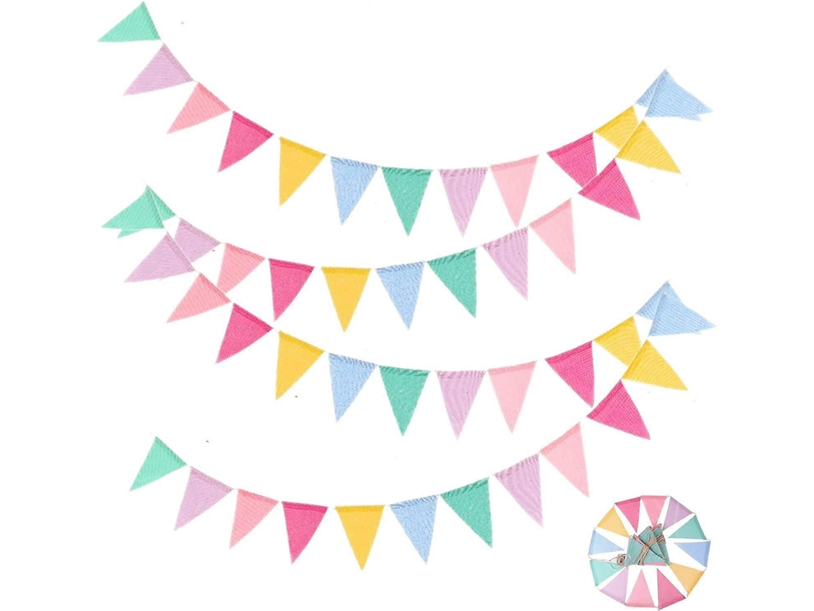 Omni-48 Banderas Triangulares De Jute Multicolor 4 Pennones Banderines Exteriores Para Fiesta De Cumpleaños