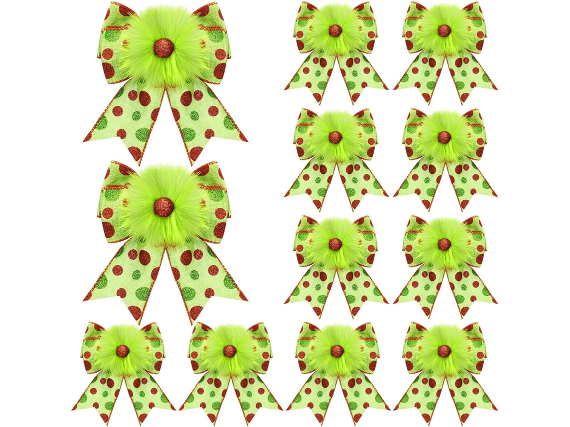12 Lazos navideños de terciopelo rojo y verde, adornos para árboles y guirnaldas para la temporada navideña (artículos nuevos)