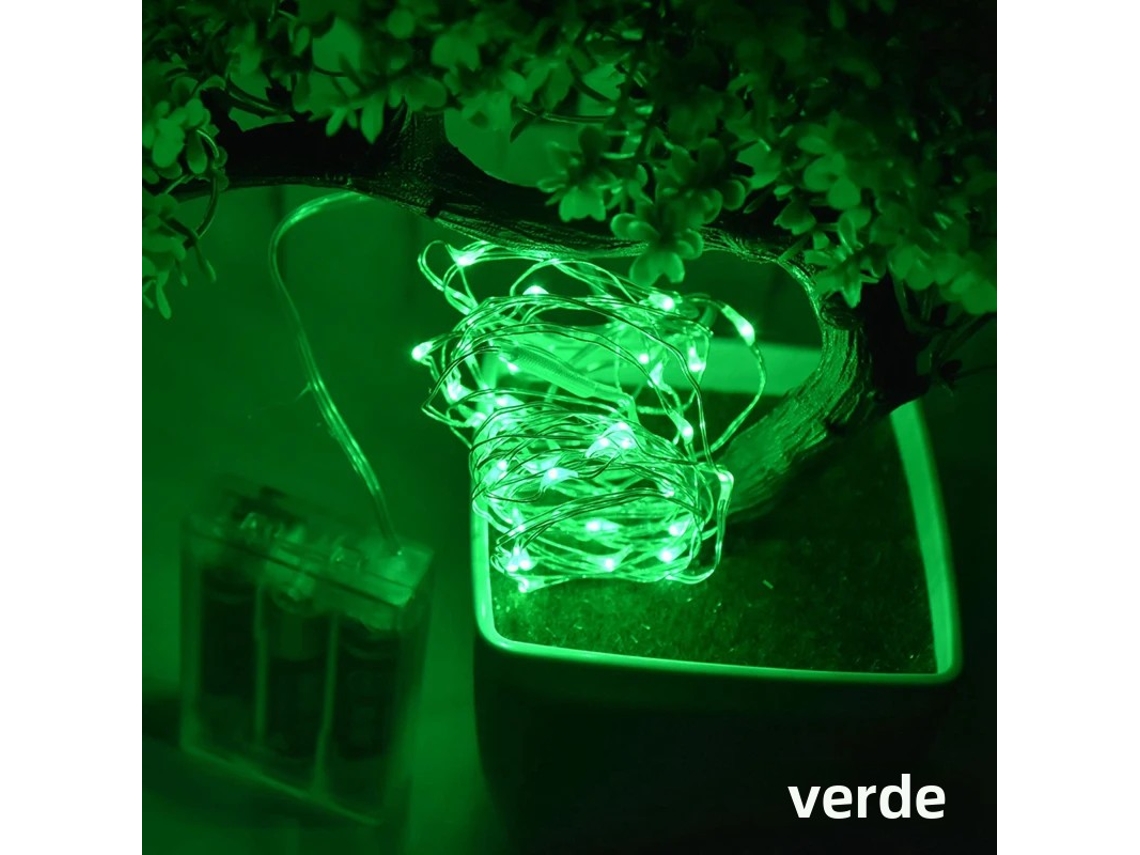 Guirnalda de luces LED mini con forma de estrella, alimentada por pilas y fabricada con cable de cobre. MDUG (5 m, 50 LED verdes)